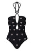 Saint Tropez Embroidered One PIece / Black - White Polka Palms